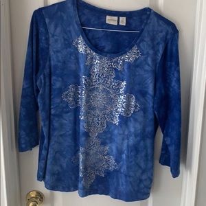 Chico’s size 3  3/4 length sleeves Blue & Silver
